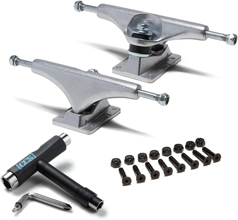 CCS [] Skateboard Trucks Bundle | Set of 2 | Professional Grade | Steel | All-in-One Skate Tool | 1" Mounting Hardware Included - Image 1